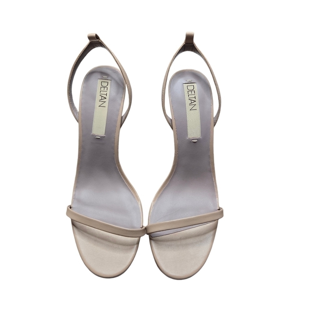 Deltan Nude Genuine Leather Modern Ankle Open Toe Sling Back Heels Size 9.5 M